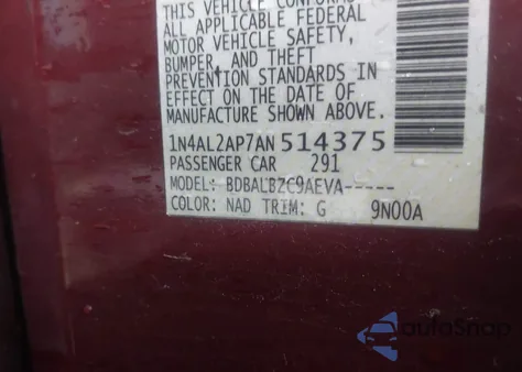2010 Nissan Altima 2.5 S z USA, uszkodzony, nr VIN 1N4AL2AP7AN514375